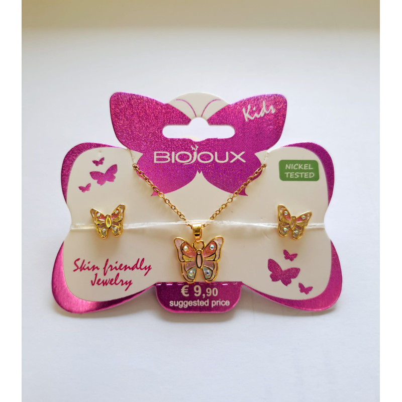 BIOJOUX auskarai + pakabukas  Pink Butterfly (BJS009)