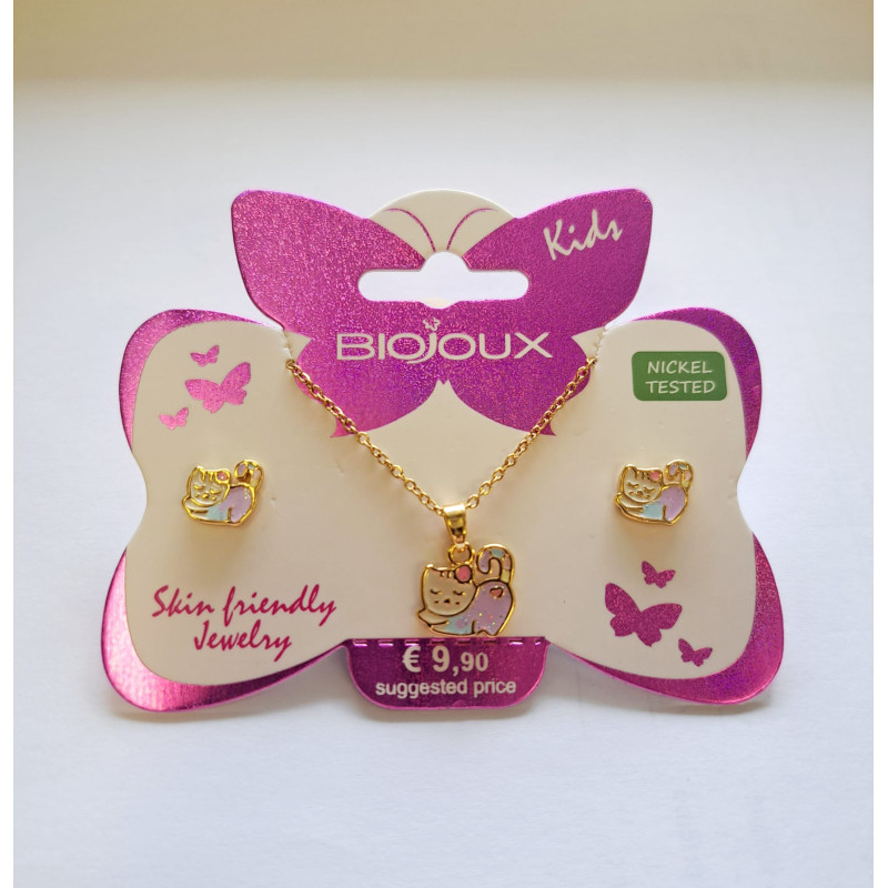 BIOJOUX auskarai + pakabukas  Sleepy Kitty (BJS001)